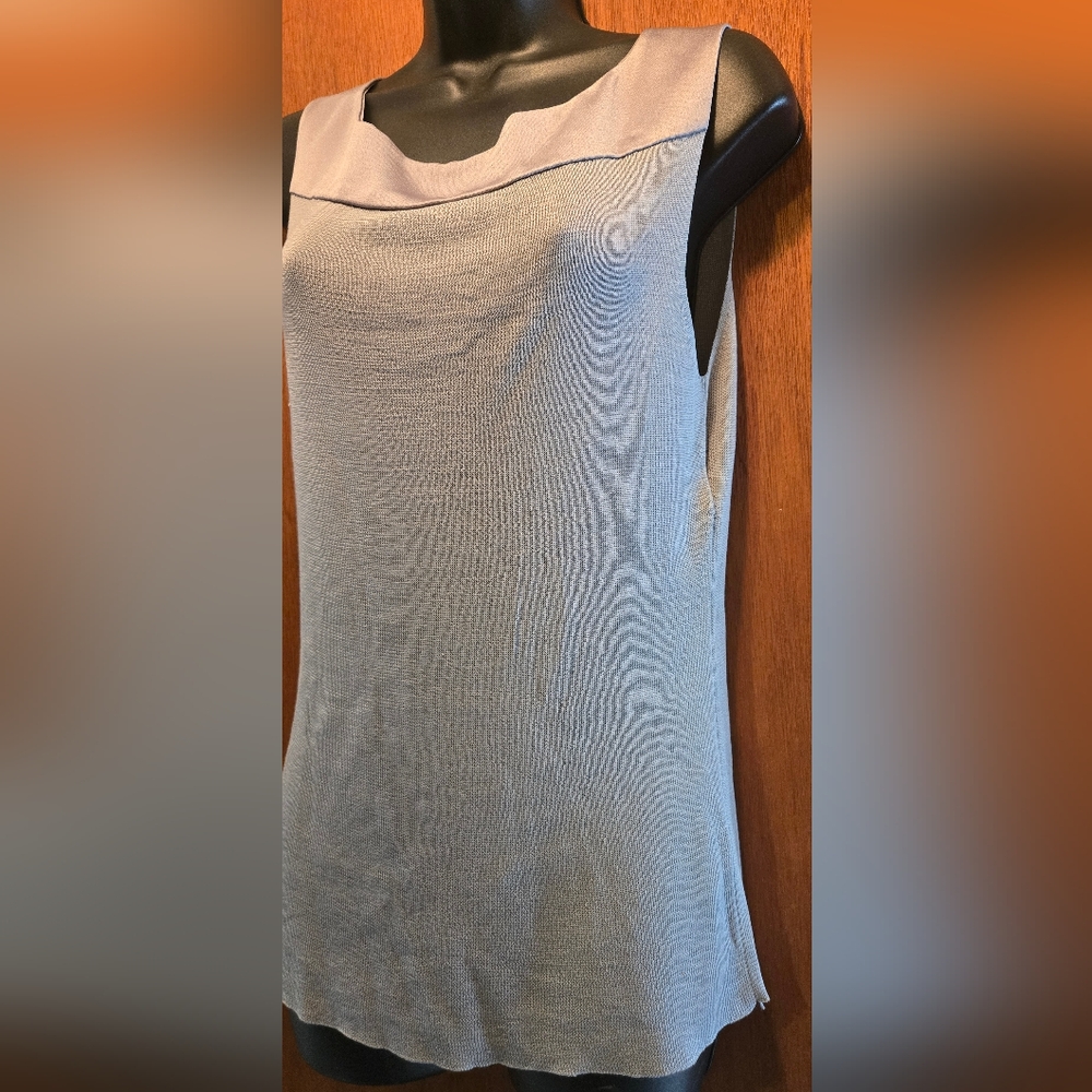 Donna Karan Elegant Gray Silk Sleeveless Sweater Top SzL - Picture 3 of 8